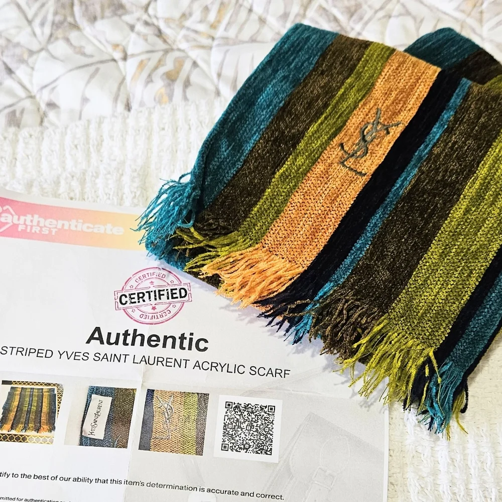 YSL Chenille scarf Striped fringed designer luxury